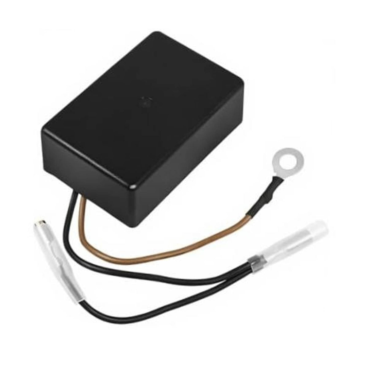 Black RPM rev limiter module with wire harness and ring connector