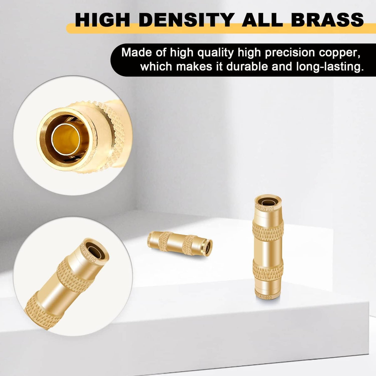 Brass straight quick-connect air line fitting with visible inner port and grip threads