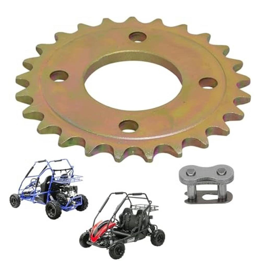 Iridescent gold 25-tooth sprocket with chain link and metal mounting clip