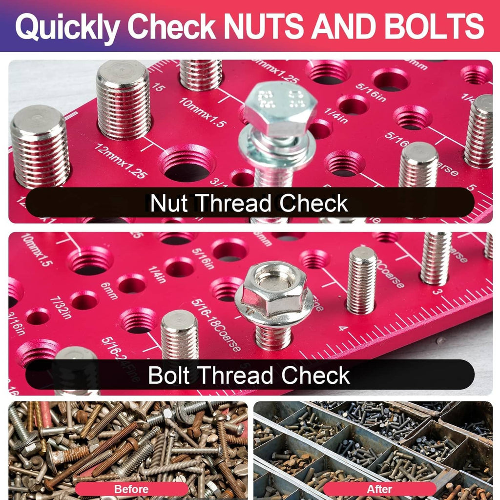 Red thread checker plate with bolts and nuts in metric and SAE hole rows