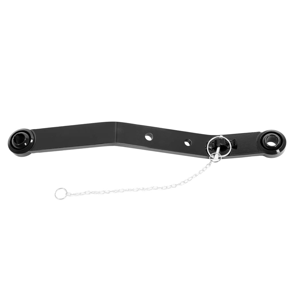 3-point hitch lift arm with two end bushings, pin holes, and chain tether loop