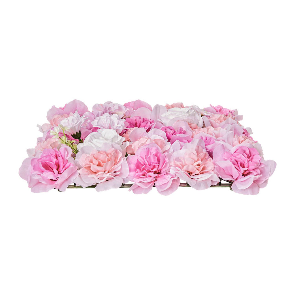 Artificial pink and white 3D flower mat with layered petals on green mesh base