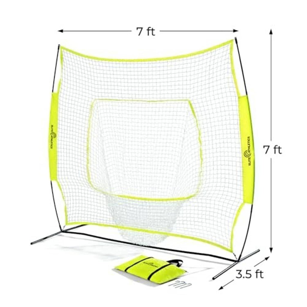 7x7 ft practice net on bow frame, white mesh with lime border and included target