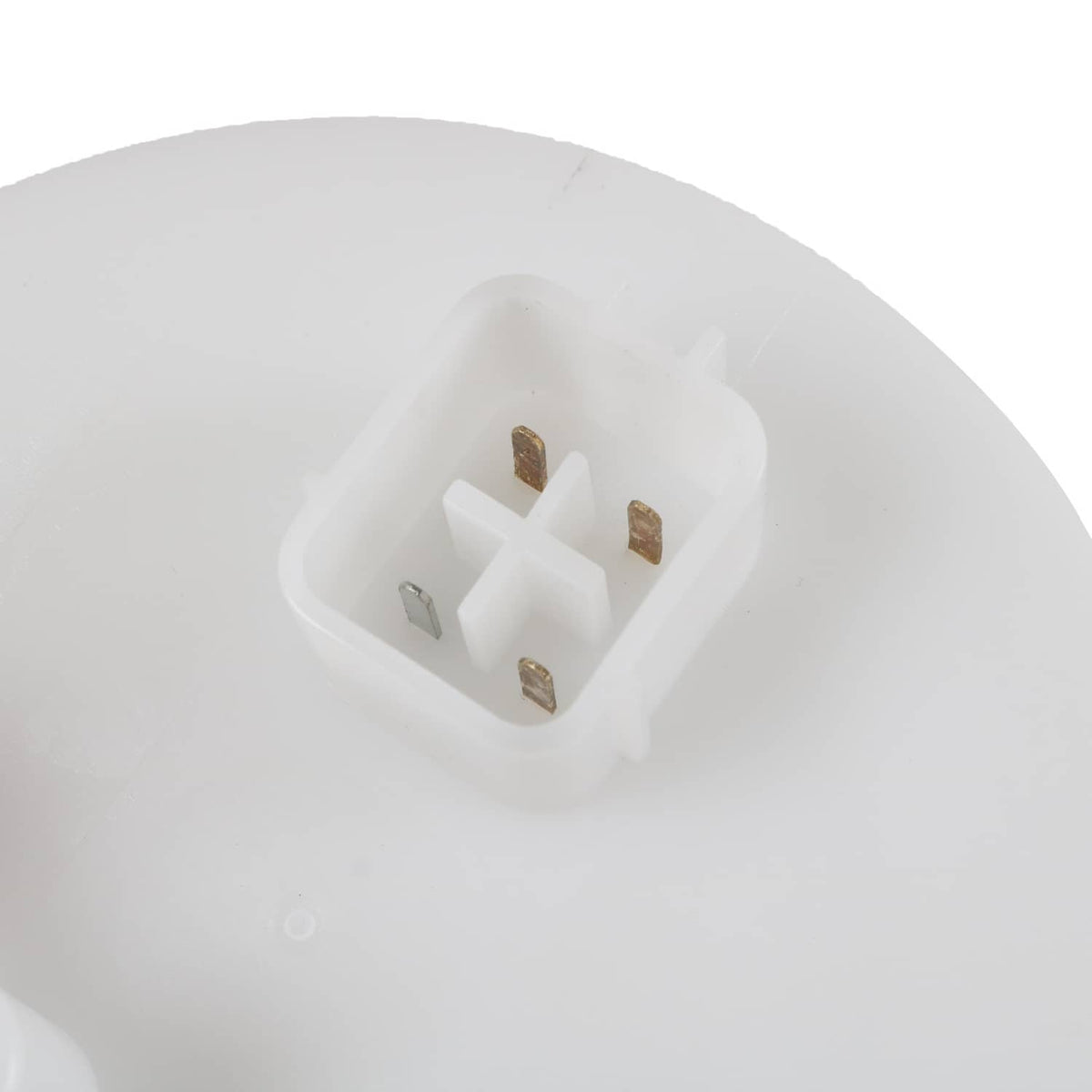 Fuel pump sending unit underside with terminal contacts in white plastic module