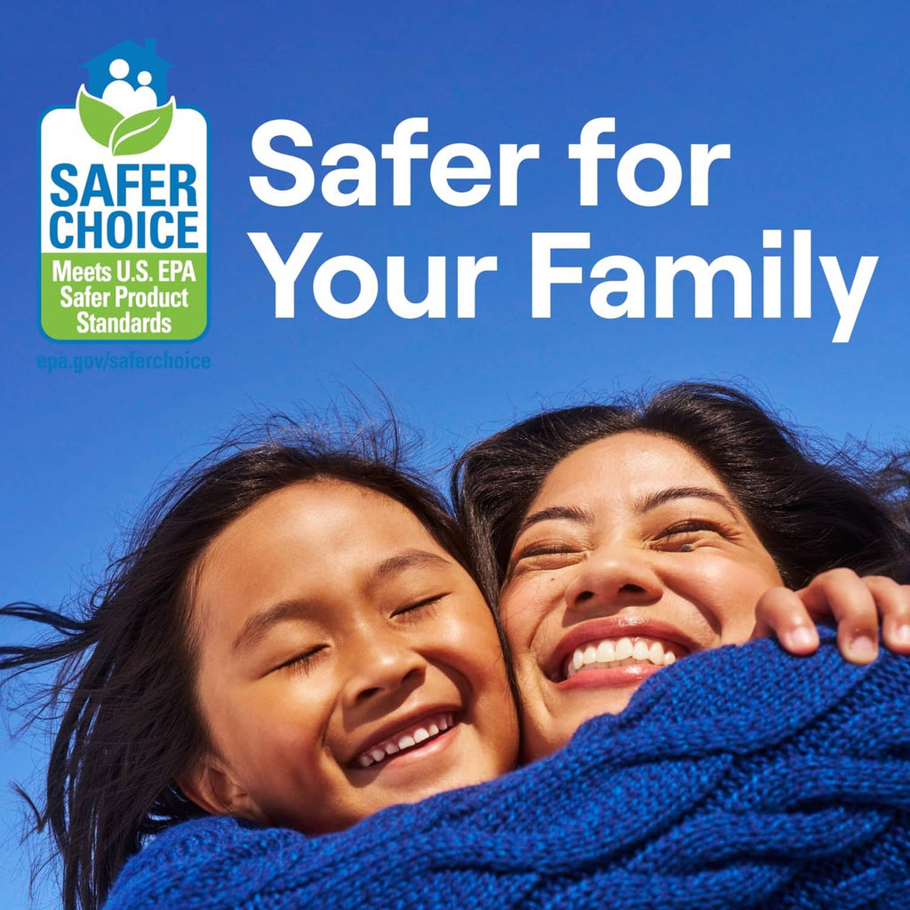 Laundry detergent powder graphic: Safer for your family certification seal
