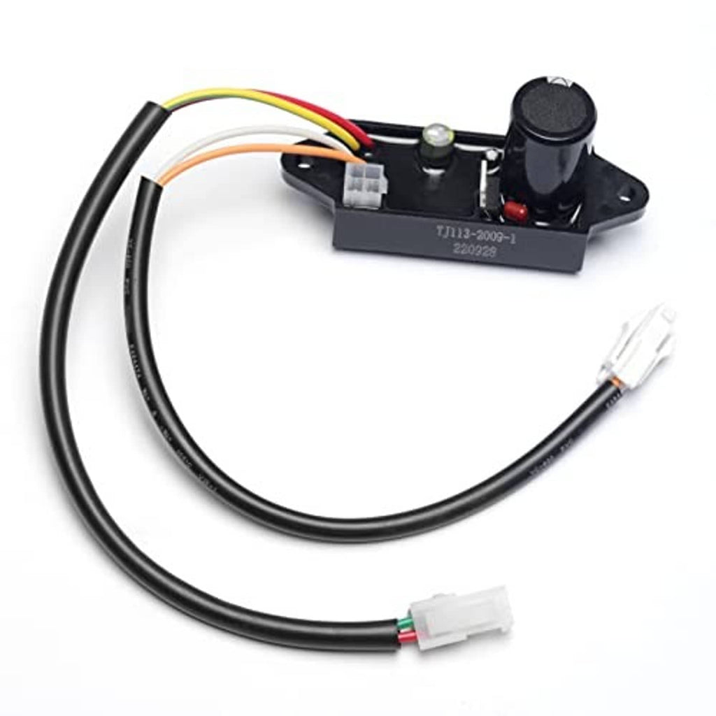 Ignition coil control module with black casing, colored wires, and white connectors