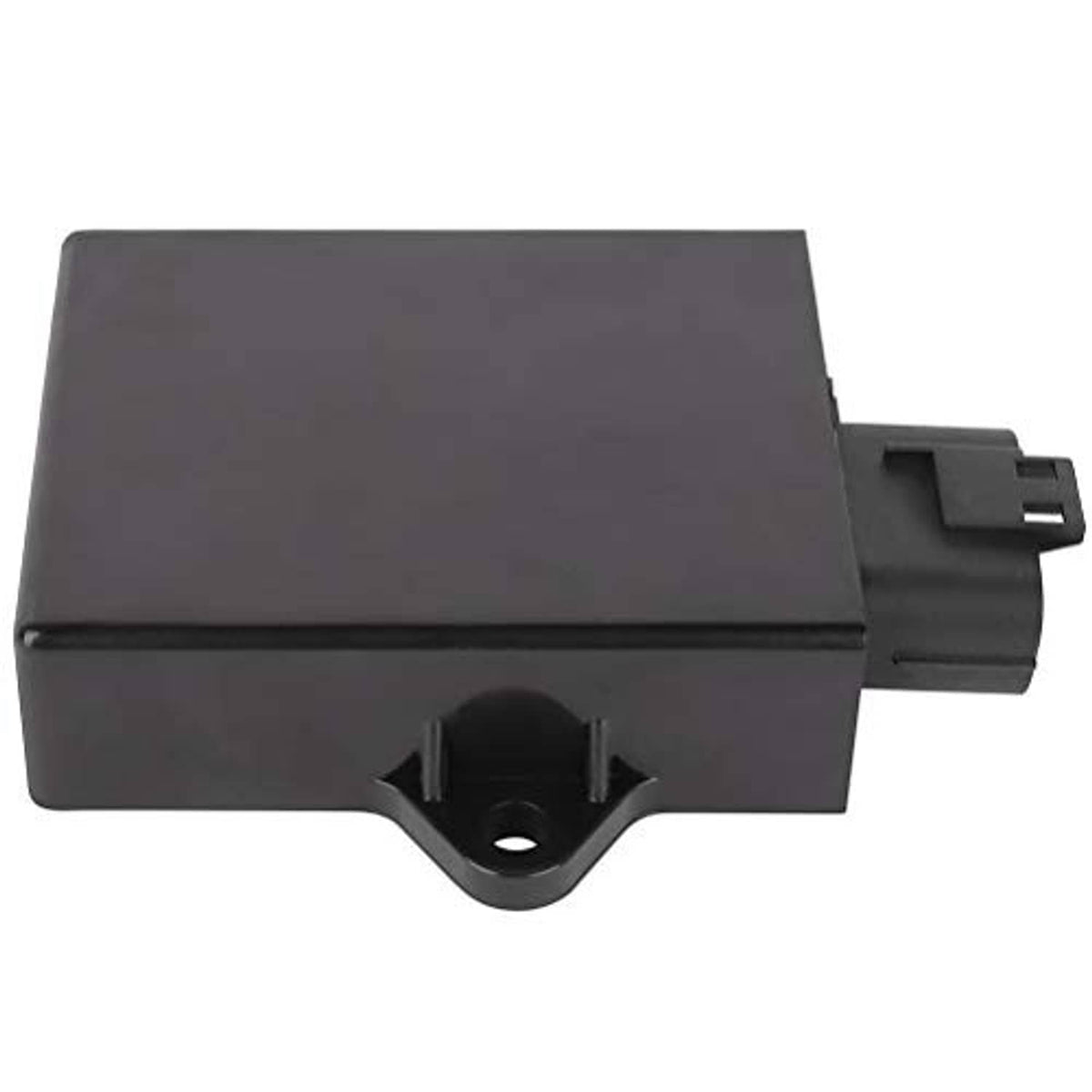 Side view of black CDI ignition control module with mounting bracket and plug