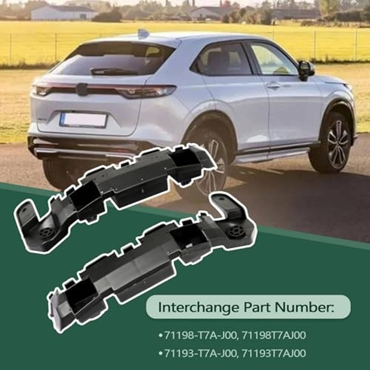 Black front bumper retainer brackets with detailed clip teeth and side mounting tab