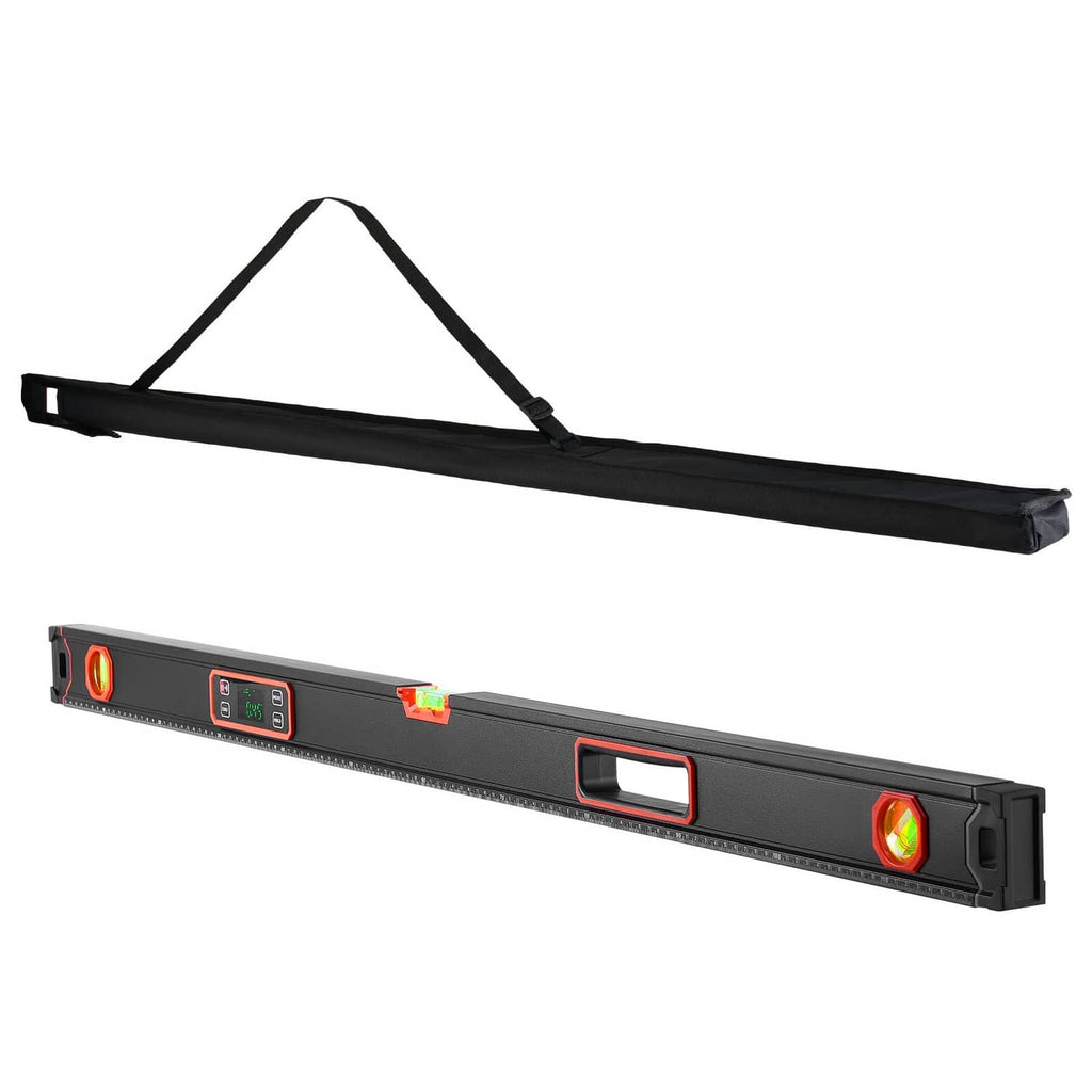 48-inch digital magnetic level with LED backlit display and vial windows