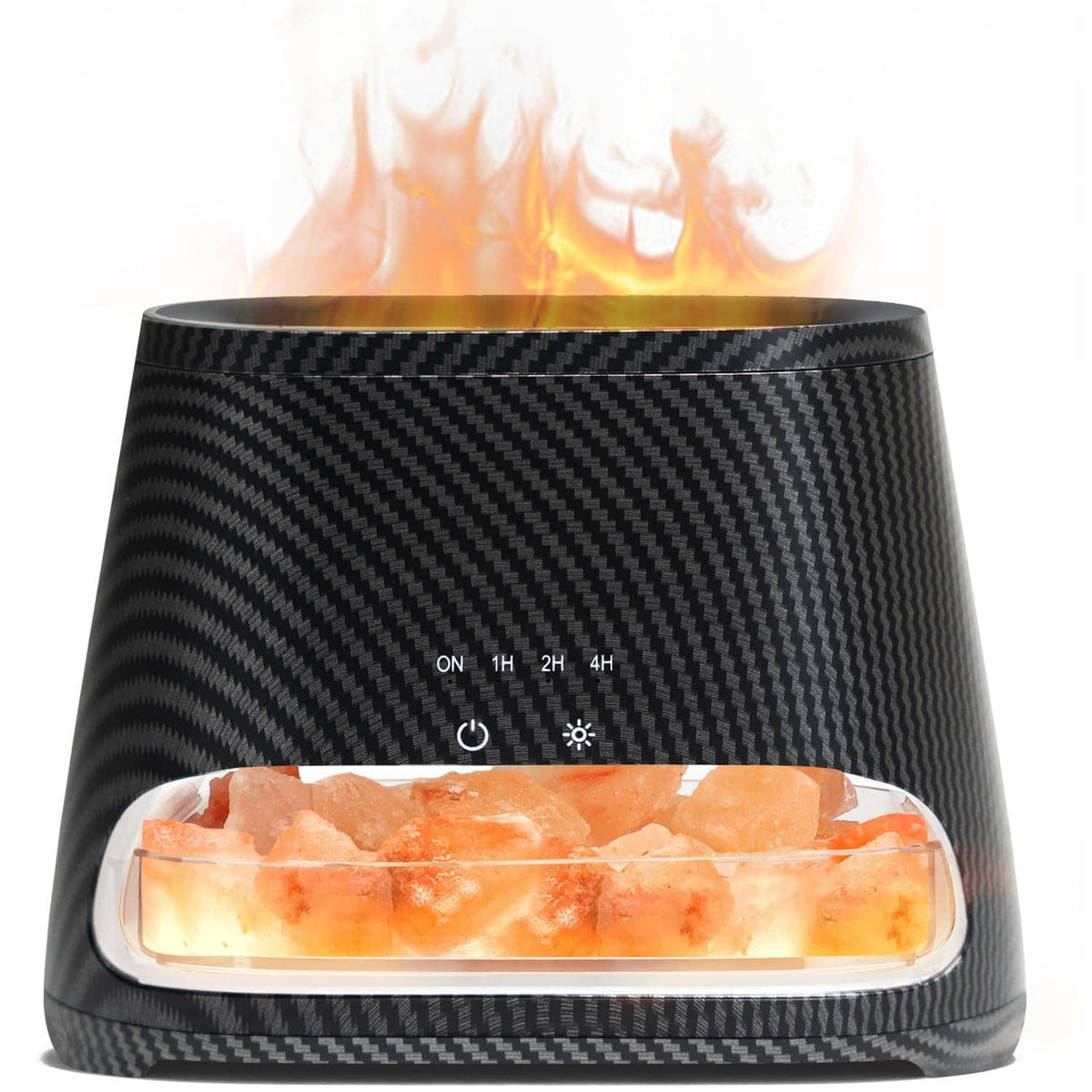 Carbon black 2-in-1 diffuser with glowing Himalayan salt stones and flame