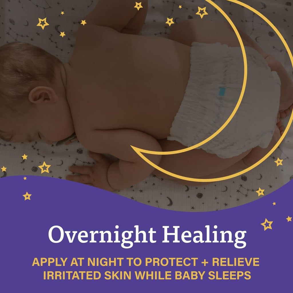 A+D Overnight Healing Rash Ointment promo with overnight application message over baby