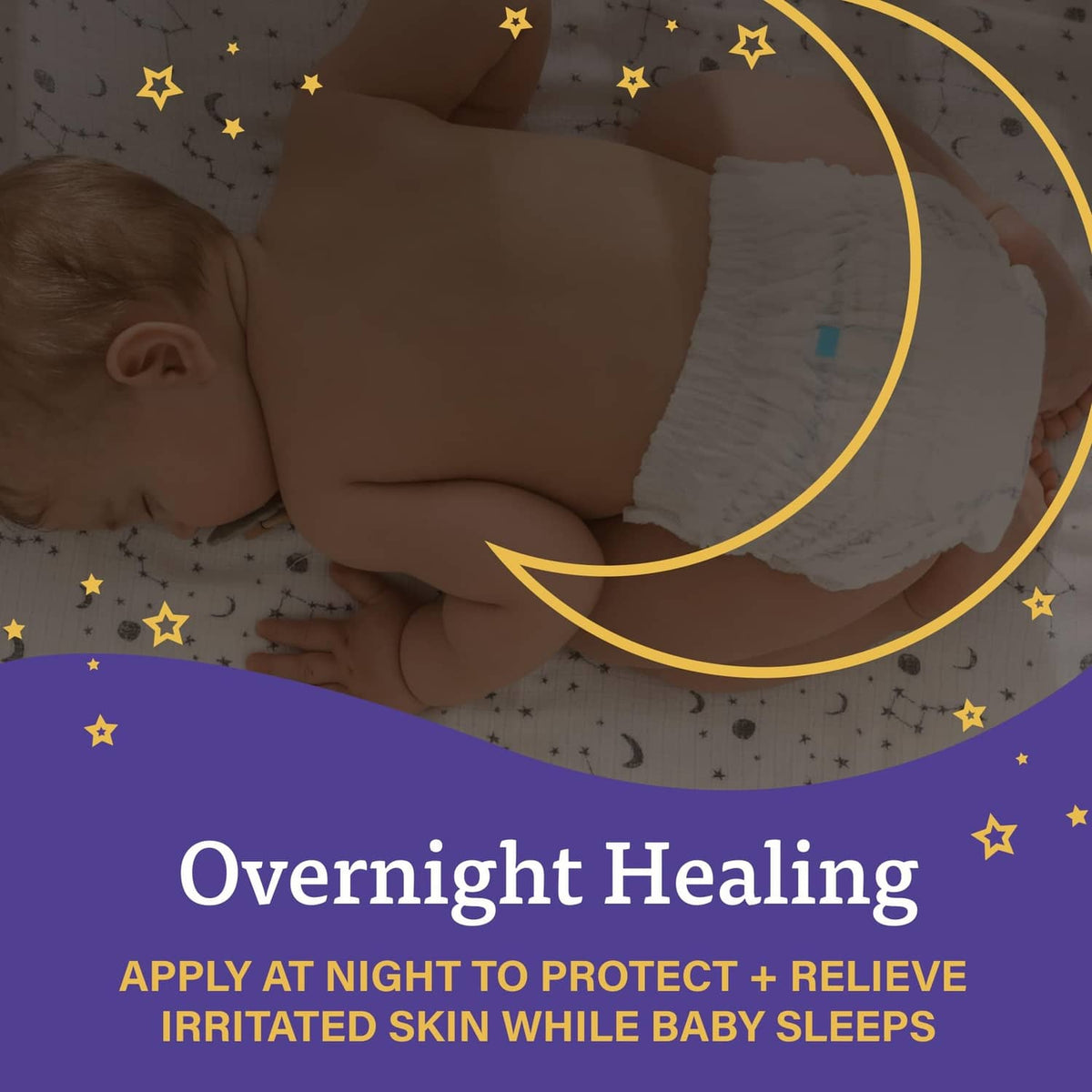 A+D Overnight Healing Rash Ointment promo with overnight application message over baby
