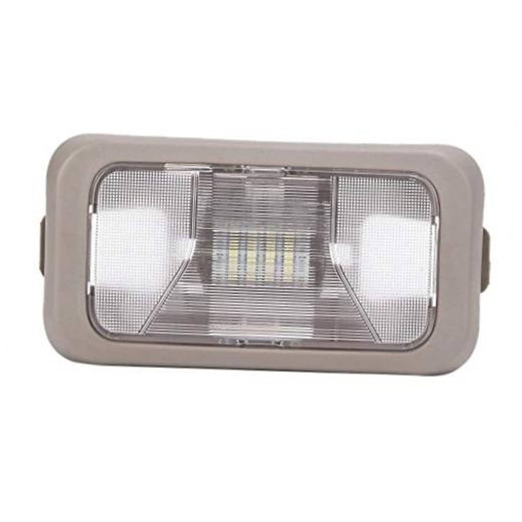 Car dome LED roof light fixture with rectangular clear lens and gray housing
