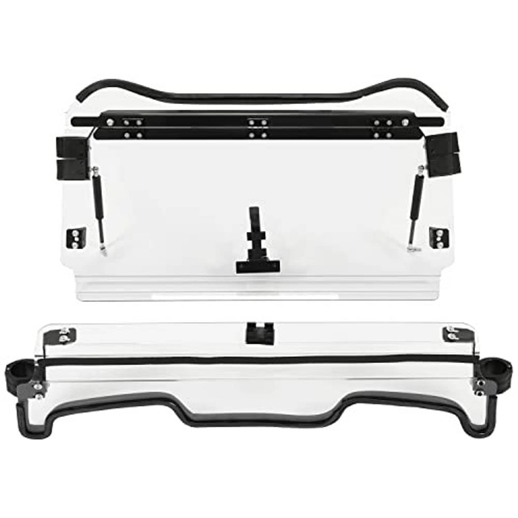 2-in-1 front windshield with clear panel, black frame, side supports and brackets