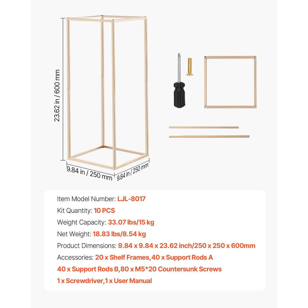 Gold flower stand kit with frame and accessory parts; 23.62 in height shown