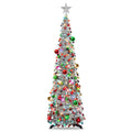 5 ft silver-mix tinsel Christmas tree with star topper, multicolor baubles, lights