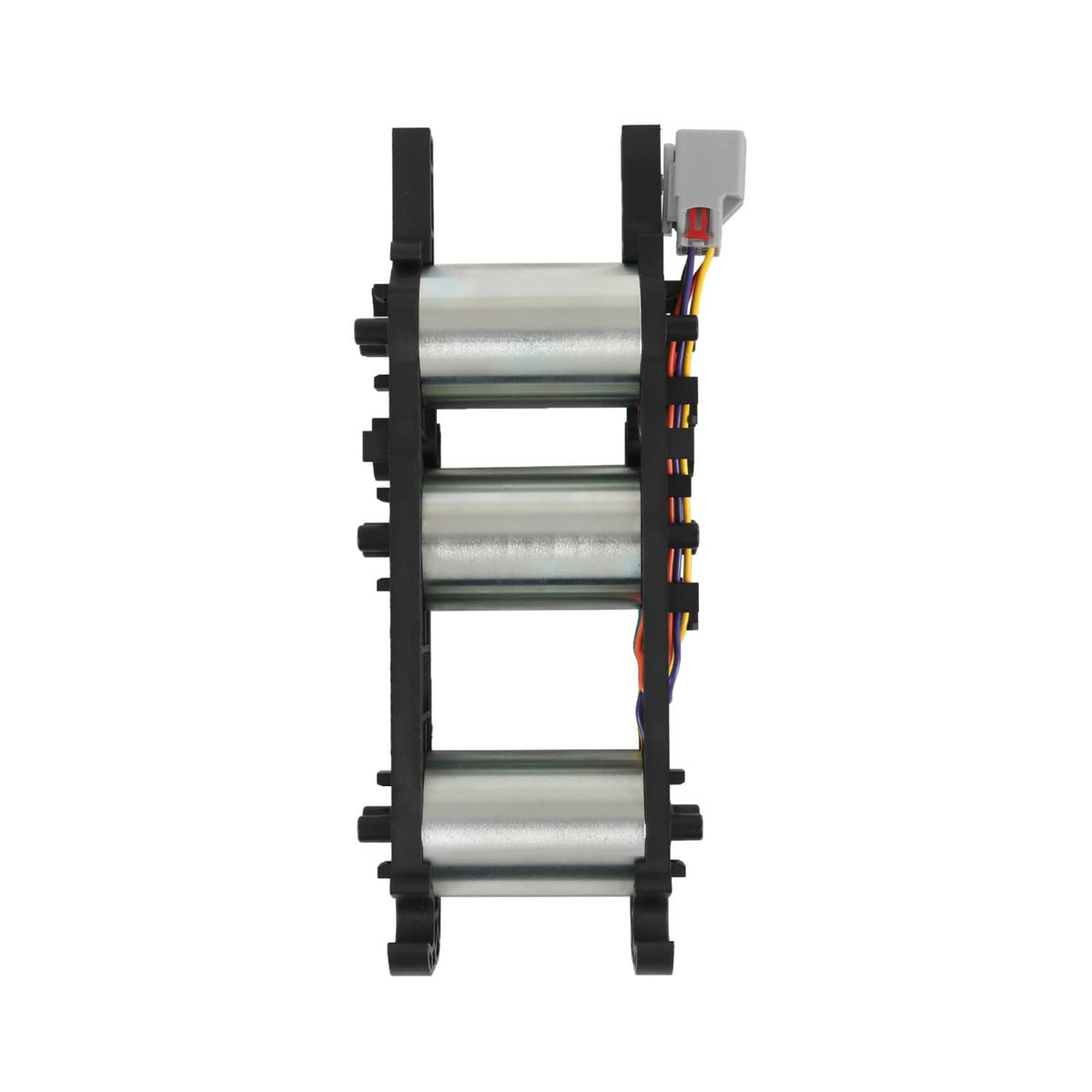 Power seat motor (no memory) side view: silver cylinders with black mounting brackets