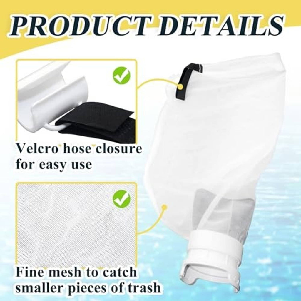 White debris bag with velcro hose closure, fine mesh, and grey connector base