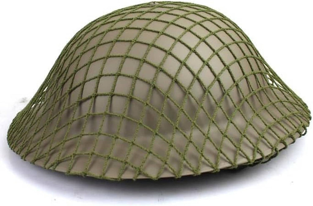 Olive green grid mesh helmet cover, rounded crown with elastic hem
