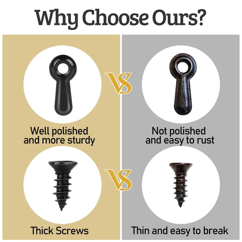 Black turn button fastener heads with screw threads, polished vs not polished view