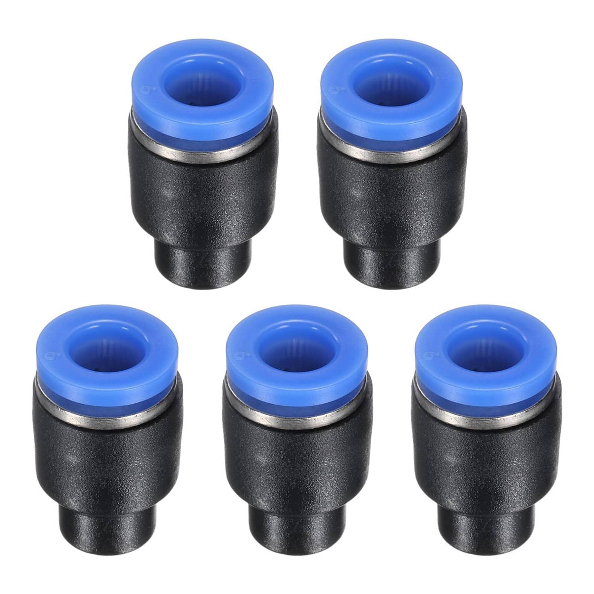 Set of 5 black push-to-connect tube OD plug fittings, 6 mm (1/4 in)