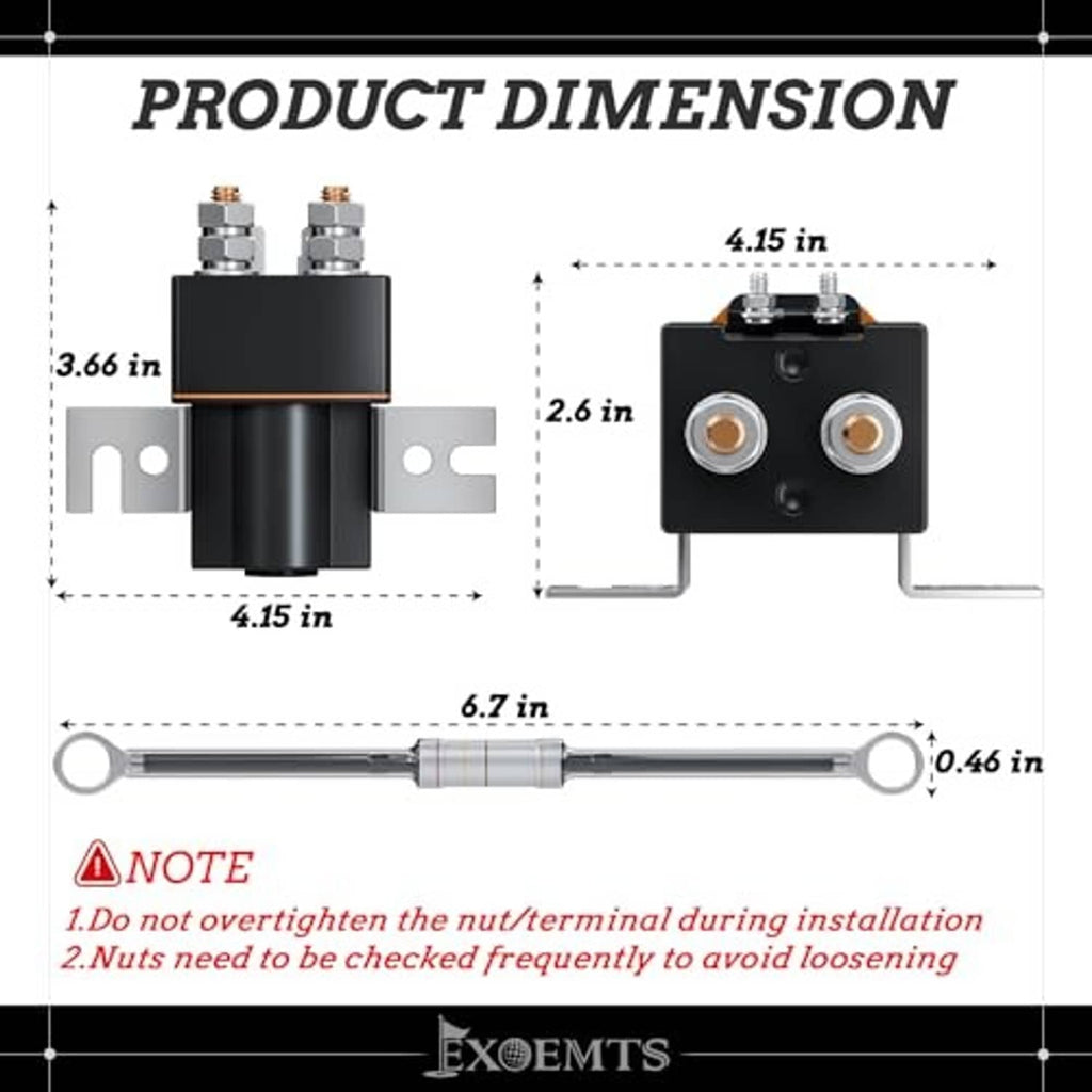 48V solenoid coil dimensions diagram with two top terminals and mounting bracket