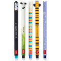Set of 5 erasable gel pens with cute animal designs, including black, blue, and turquoise