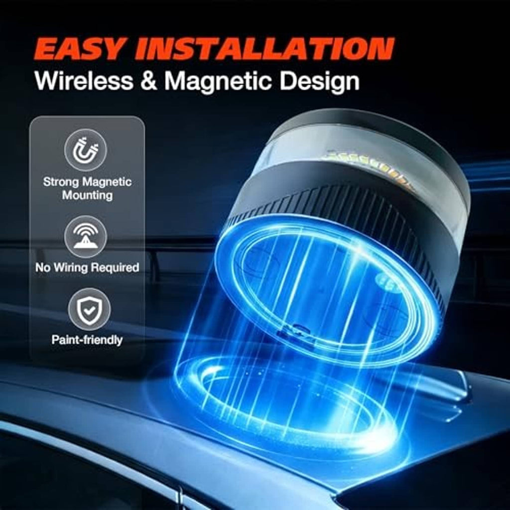 Magnetic beacon light emitting bright blue strobe glow from clear top lens