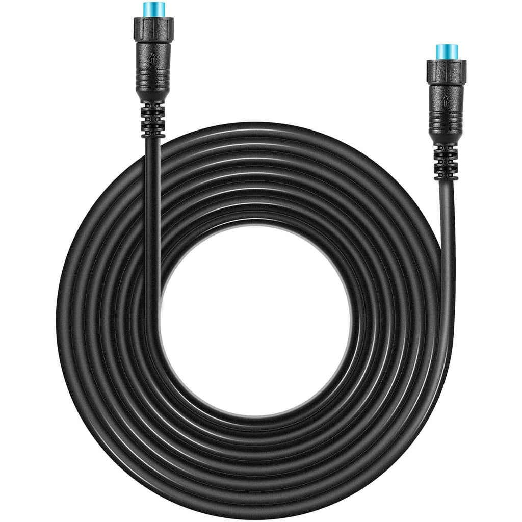 Coiled black marine network cable loop with two small male connectors at each end