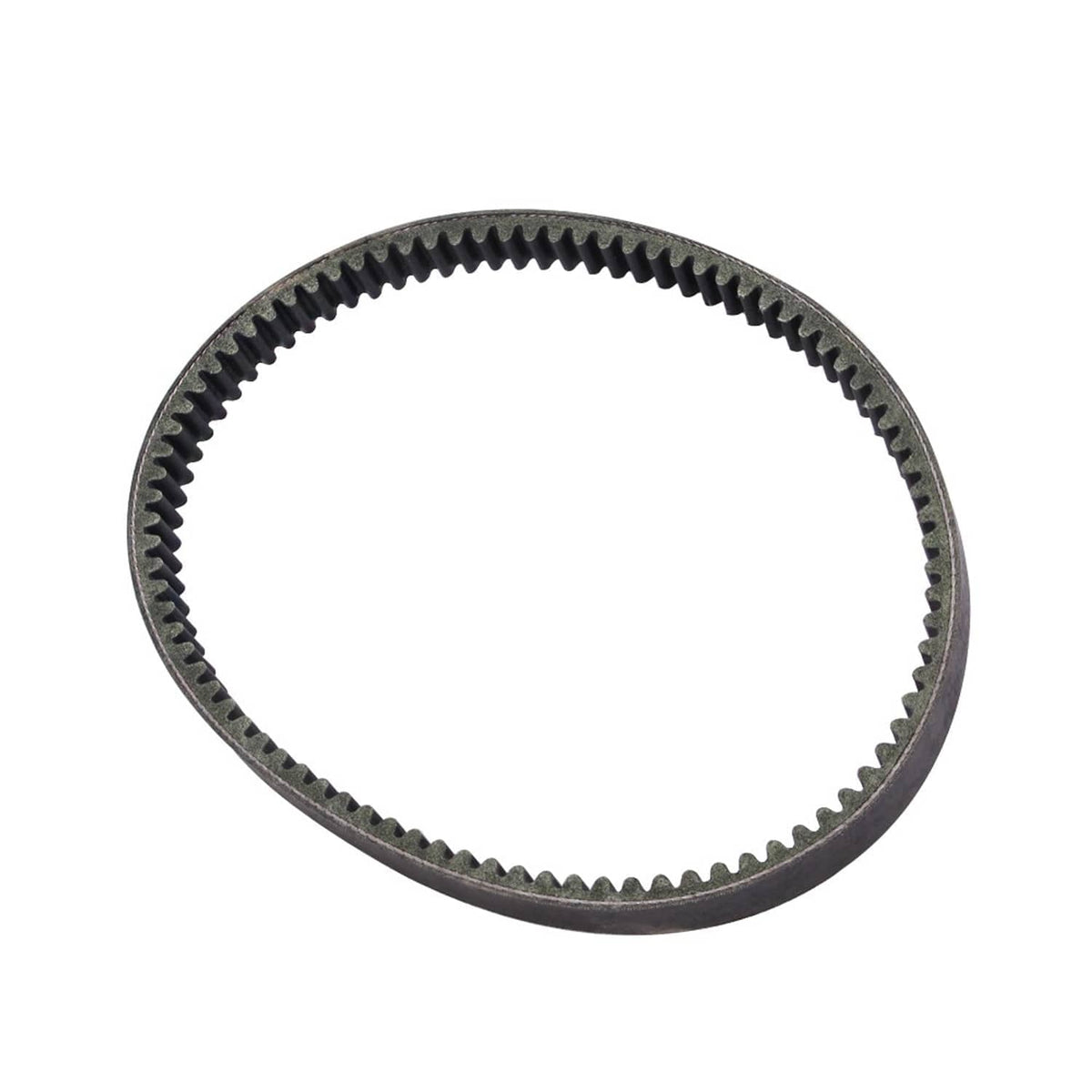 Round black drive belt with toothed inner edge, rubber loop for ATV use