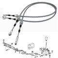 Two-piece shifter cable linkage with metal rods and black rubber boots