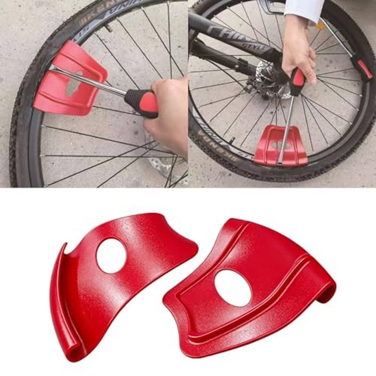Red rim shield protectors with oval openings for protecting wheel rims