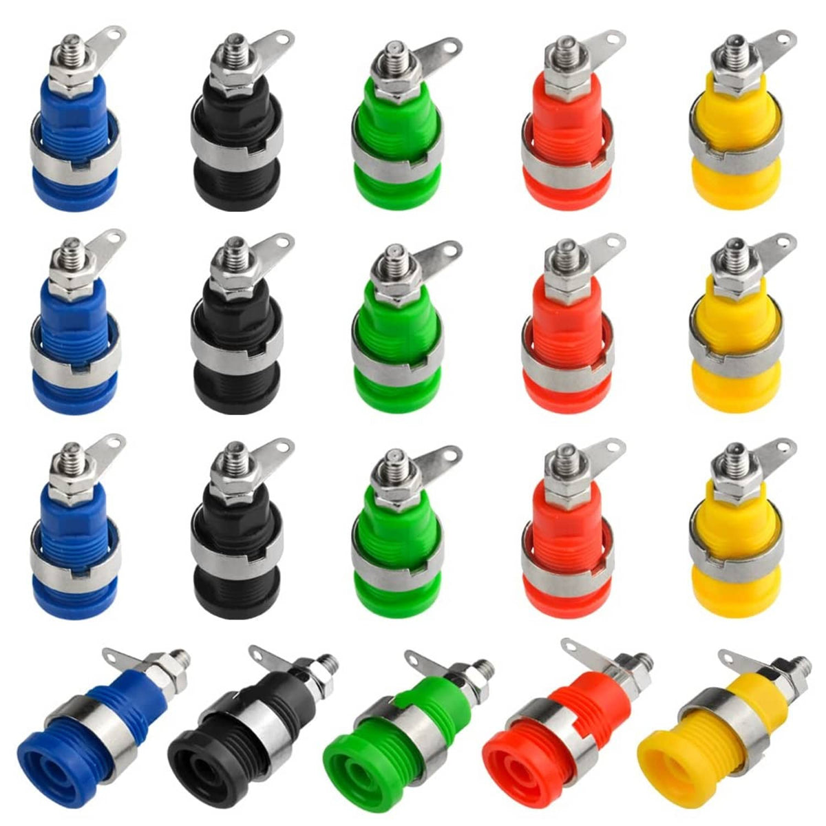 4mm banana socket binding post female plugs in blue, black, green, red, yellow (set)