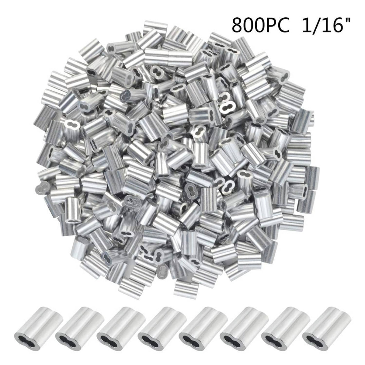 Aluminum cable ferrule sleeves with loop crimp holes, shown in a set