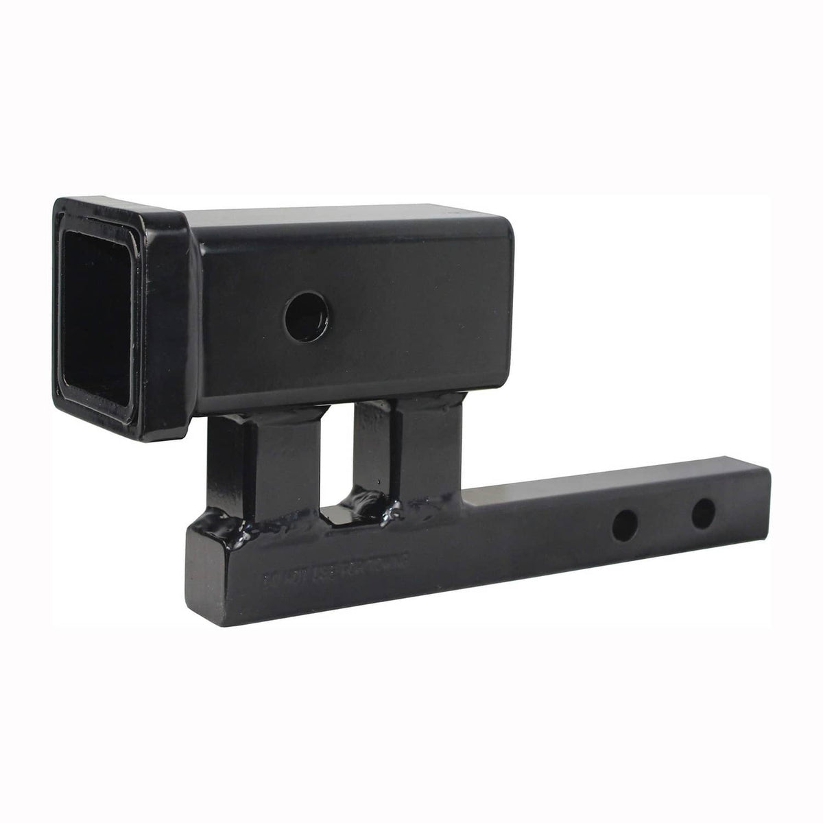 Black 2-inch receiver hitch extender adapter with round pin hole and two side holes