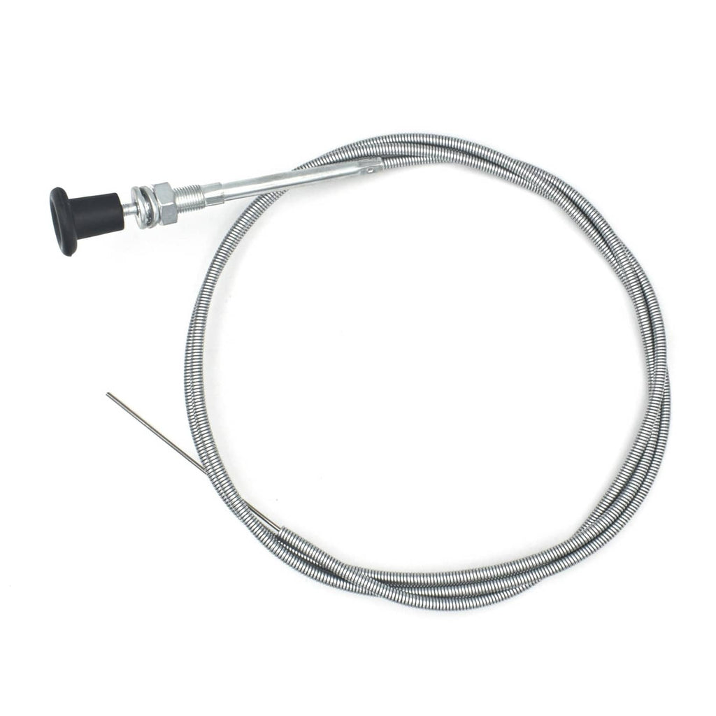 Rotary choke control cable with black rubber knob and silver braided conduit loop