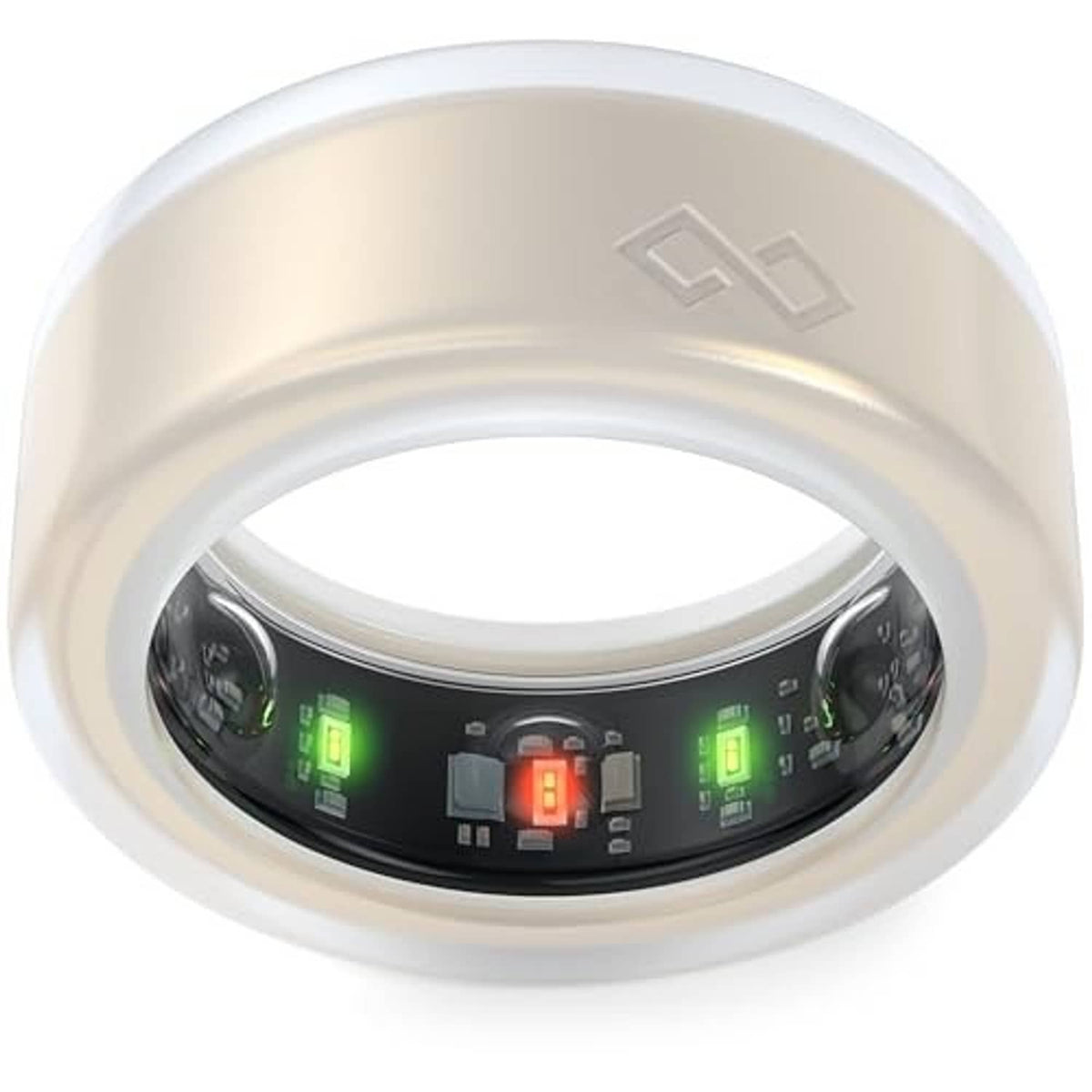 Frosted white ring protector case with clear inner window and side logo