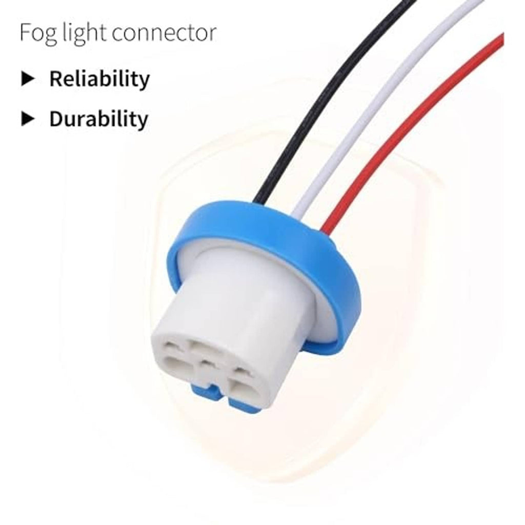 Fog light connector harness: blue-collared white plug with black/white/red wire leads