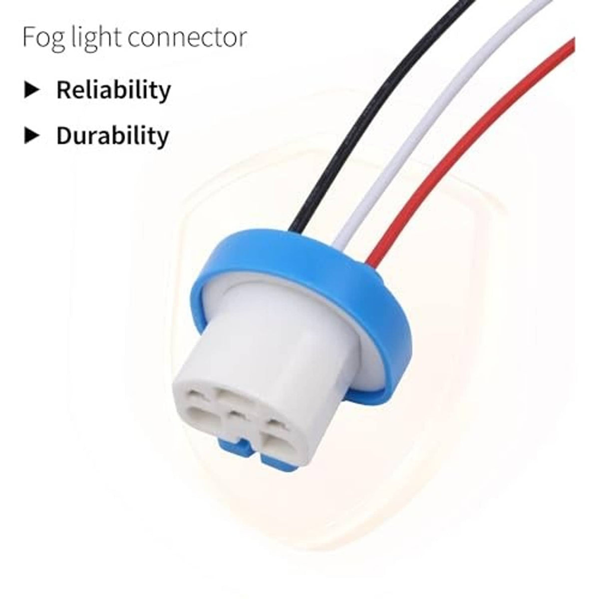 Fog light connector harness: blue-collared white plug with black/white/red wire leads