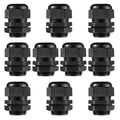 Black nylon cable gland with IP68 marking, NPT threads, strain relief connector