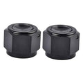 Pair of black 10AN flare cap block-off plugs, hex bodies with internal threads