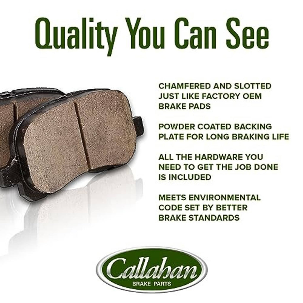 Brake pads with chamfered slotted face and backing plate, Callahan