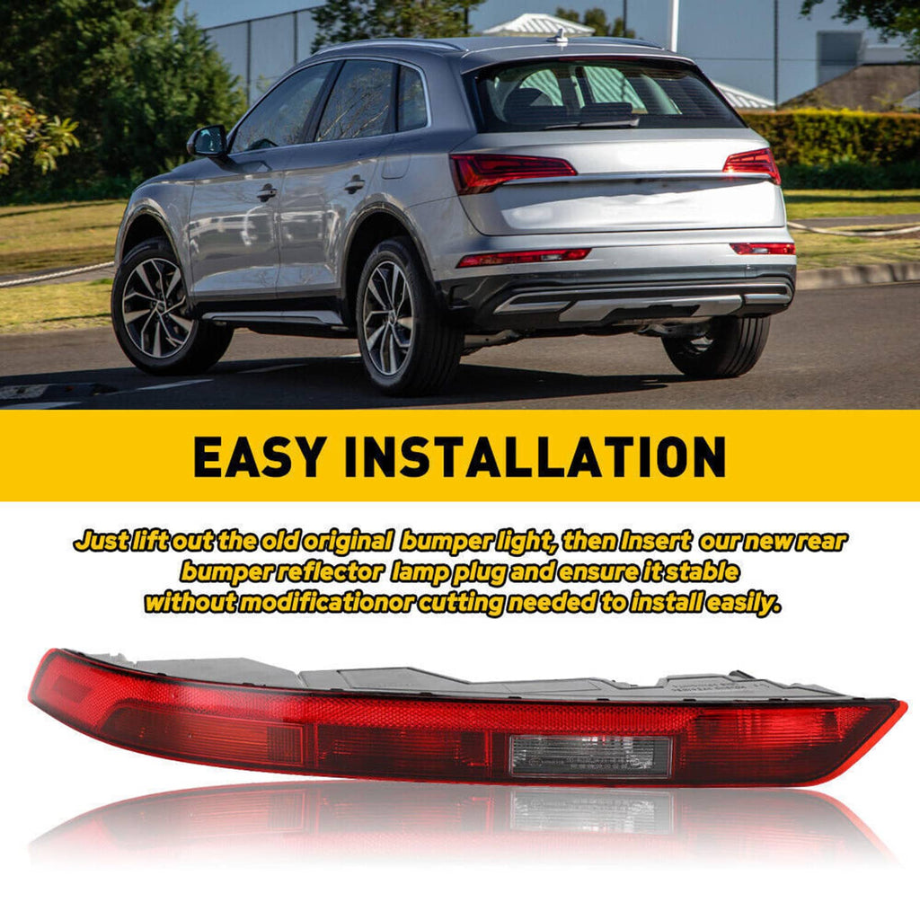 Rear bumper tail lamp with red lens and clear center strip installed