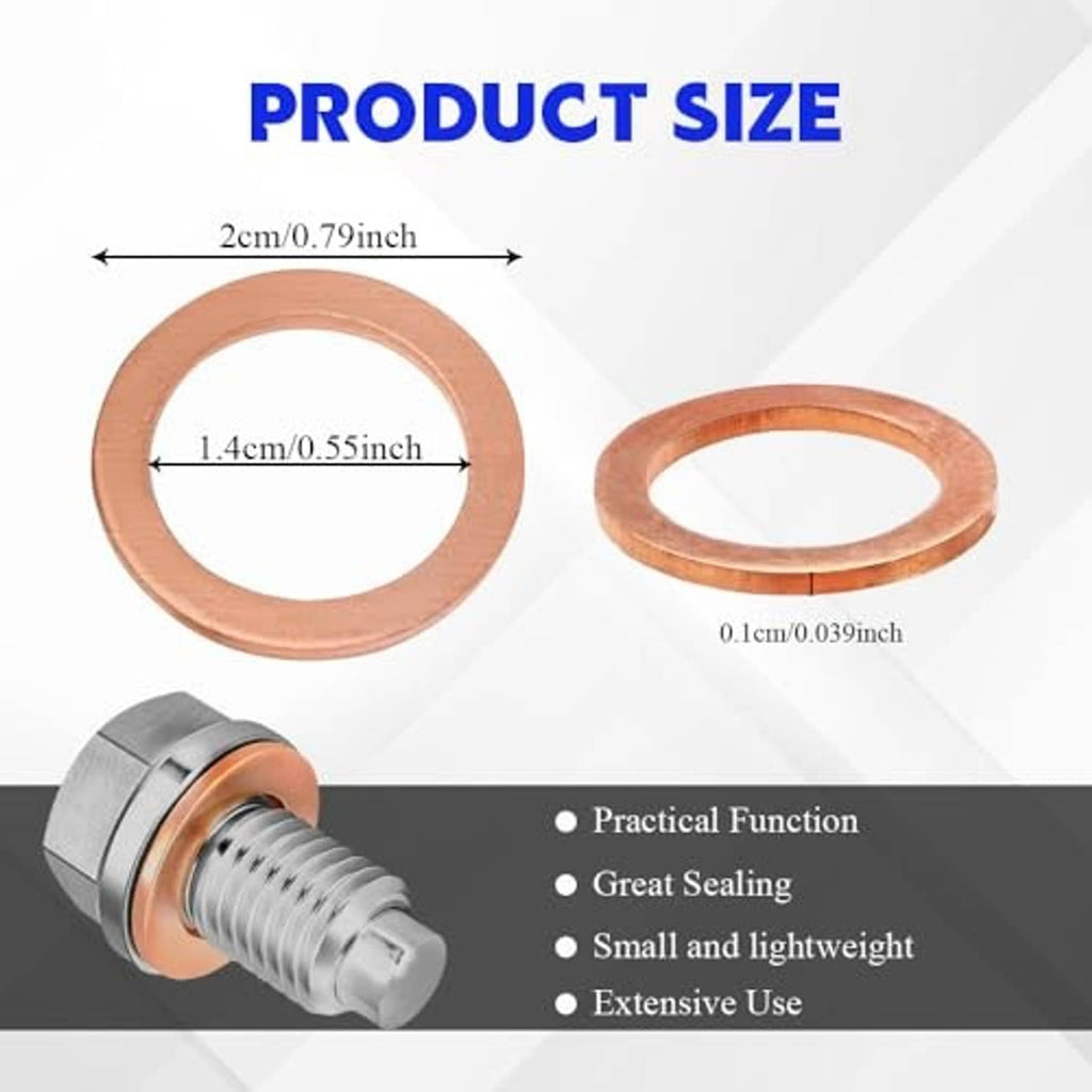 Pair of copper crush washers with measurements, round flat sealing washers