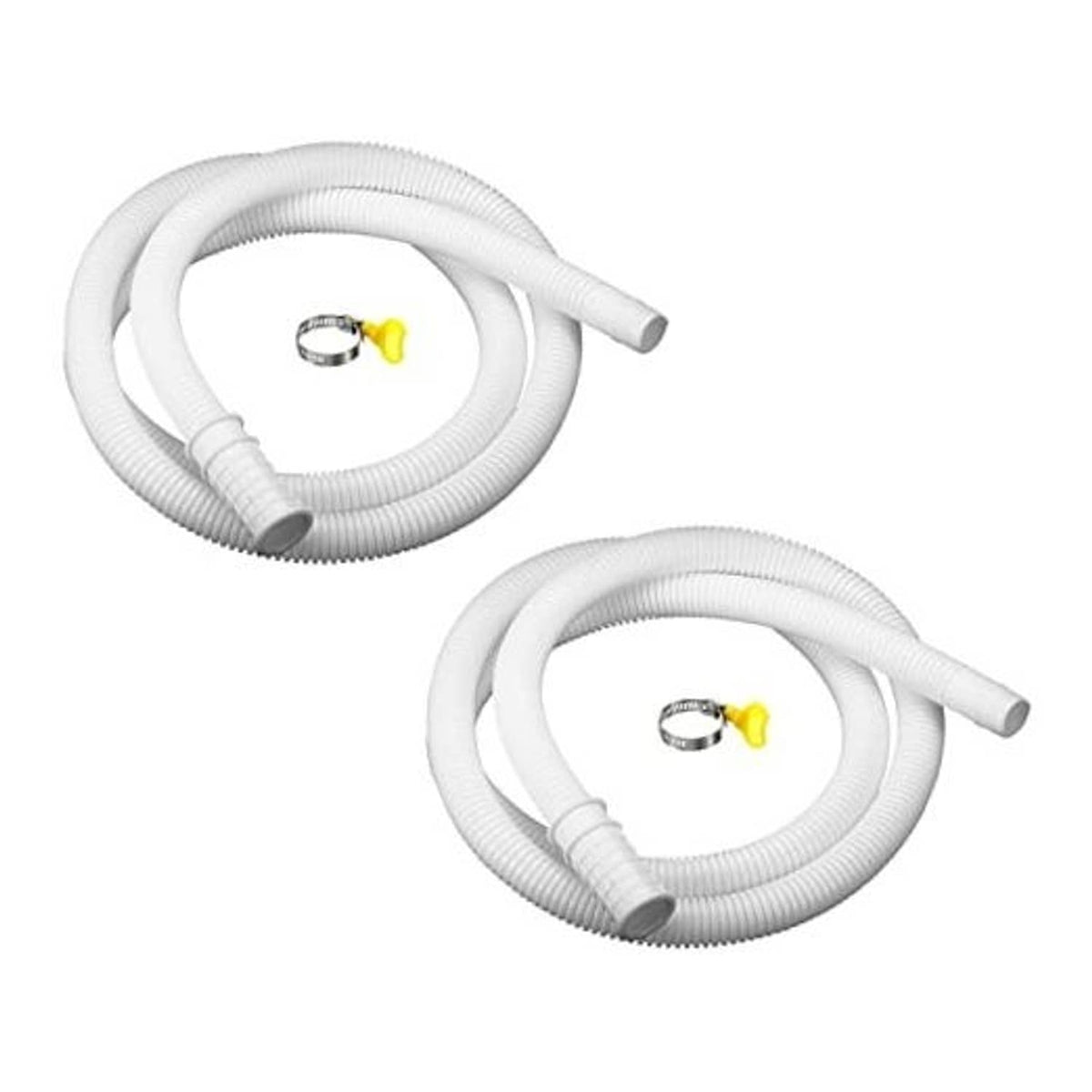 White corrugated AC drain hose with clamp and yellow screw fitting, 16mm ID