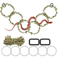 Coiled snake climbing enrichment links with red-striped pattern and green vine garland.