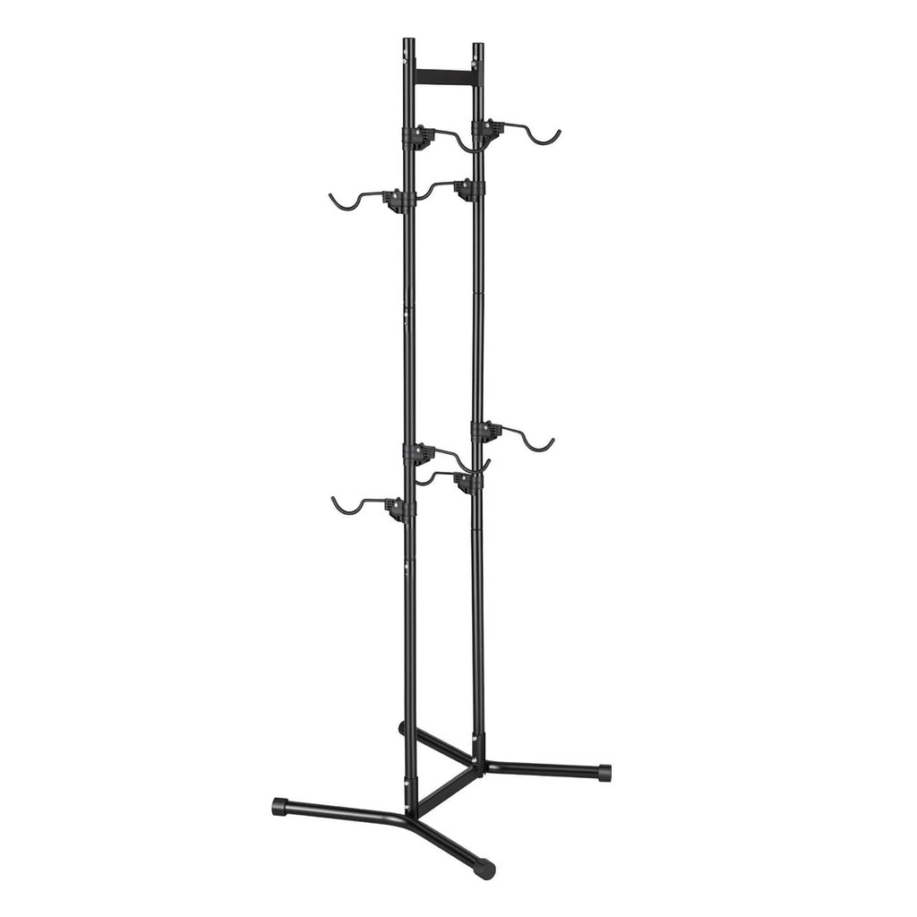 Freestanding vertical bike rack with steel hooks, black 4-bike stand with base legs