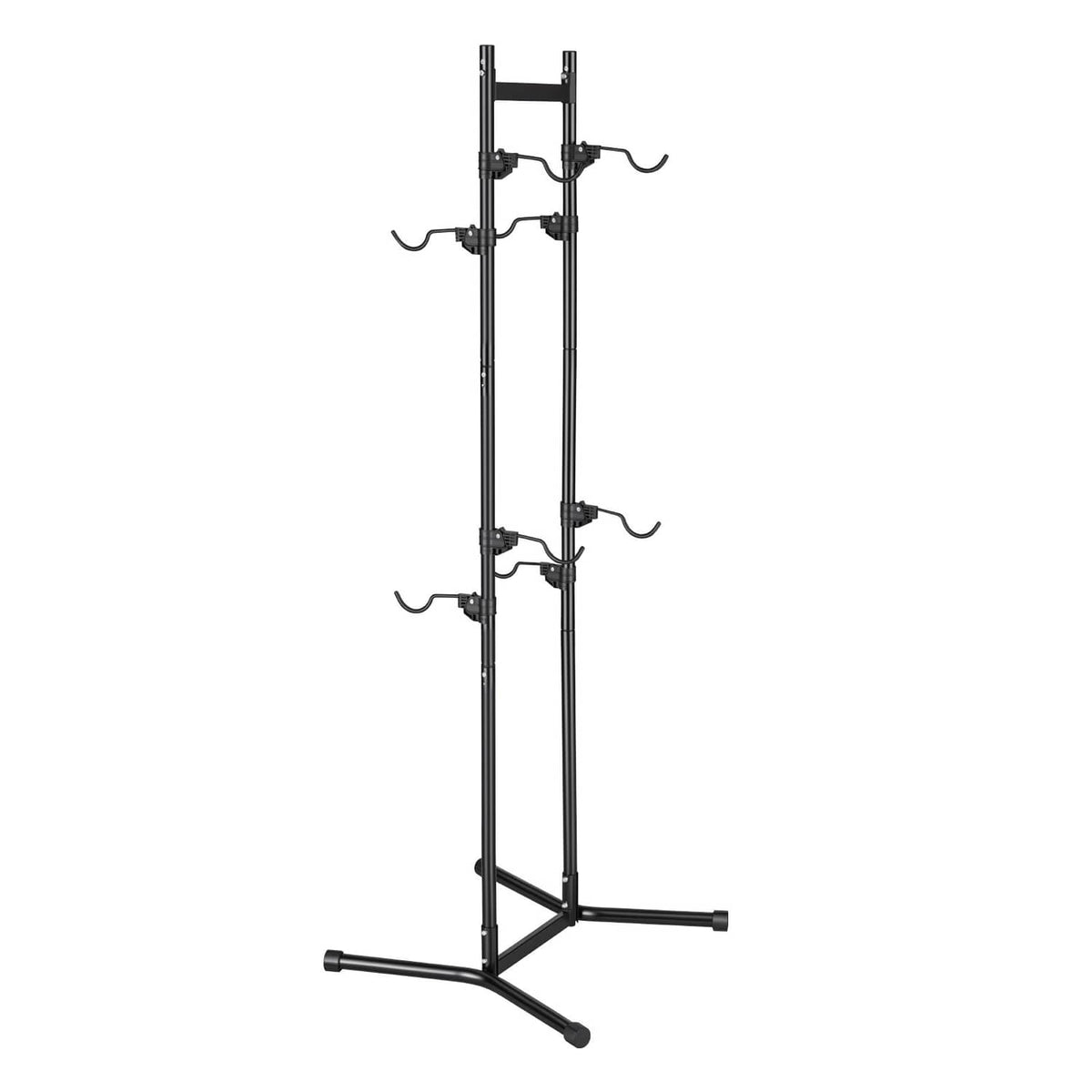 Freestanding vertical bike rack with steel hooks, black 4-bike stand with base legs