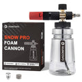 Black wide-mouth foam cannon attachment with clear bottle and brass connector