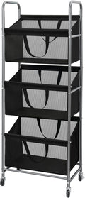 3-tier rolling laundry hamper with black vinyl mesh bags and metal frame, 3 storage levels